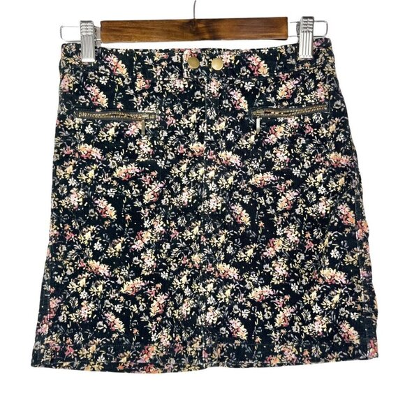Mossimo Black Floral Corduroy Pocket Front Mini Skirt 00 - Picture 1 of 3